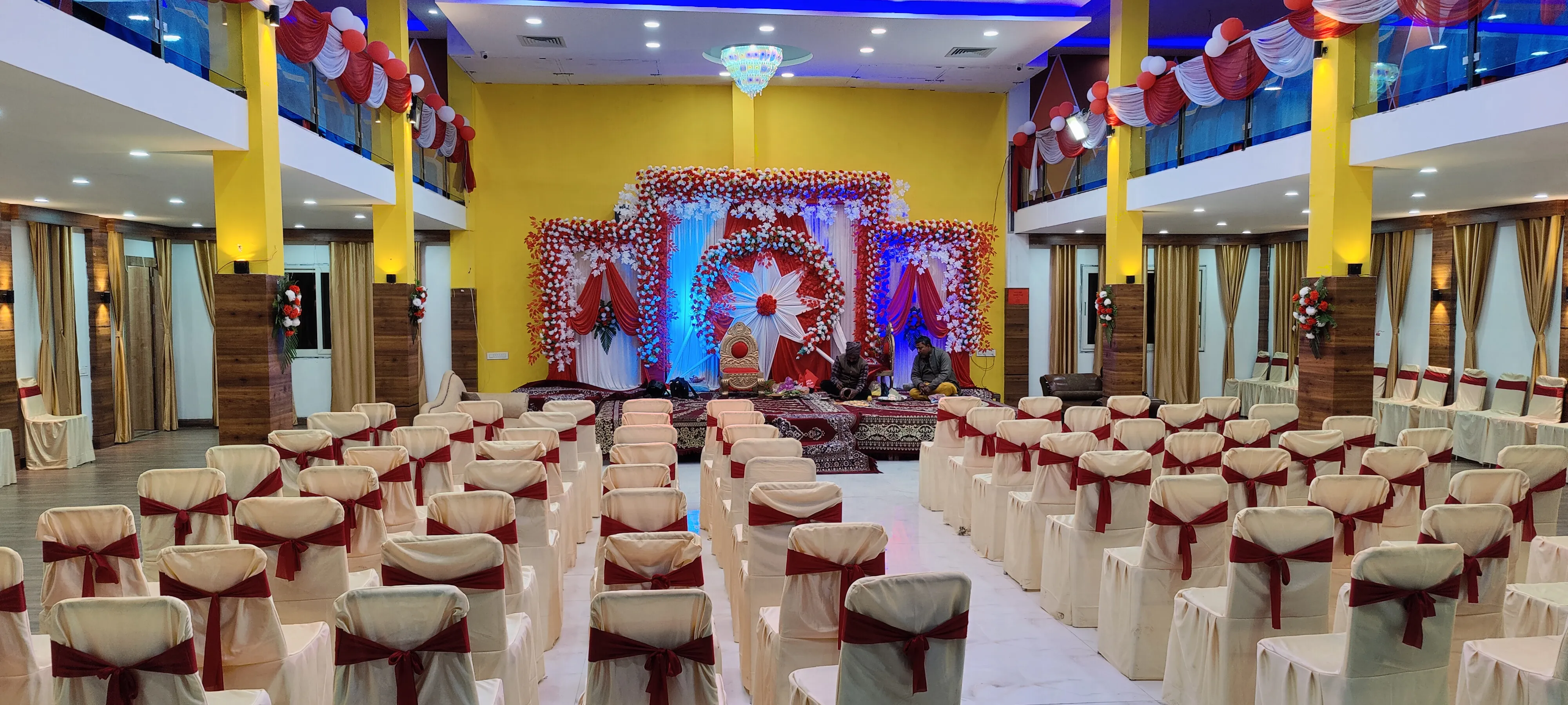Grand Banquet hall lit in blue for an evening event