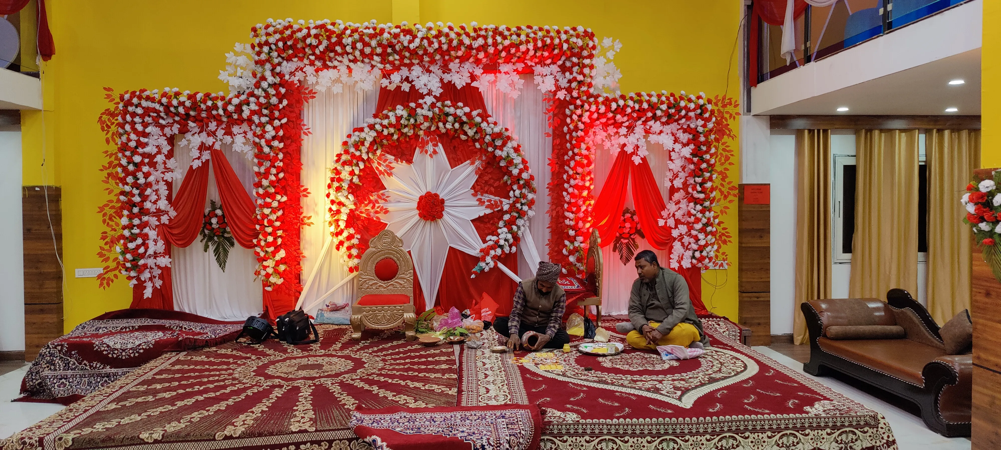 Wedding mandap stage set up in the banquet hall
